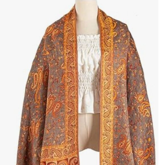 Reversible Orange Red Pashmina Shawl Wrap for Women, Fall Scarf, Bridesmaid Gift - Picture 5 of 7